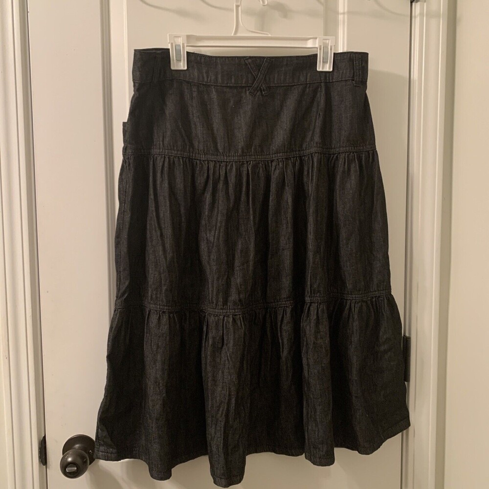 Time & Tru Women's Western Black Button Up Tiered Denim Jean Skirt Size 14